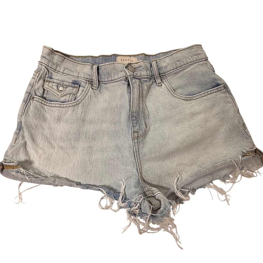 PacSun Light Wash Distressed Y2K Denim Cutoff Shorts High Rise Frayed Hem 29